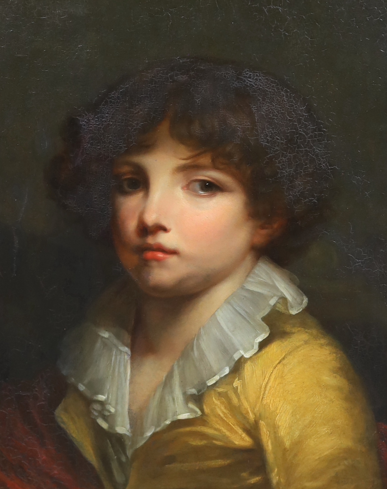 19th century Continental School, Portrait of a youth wearing a yellow jacket, oil on wooden panel, 39 x 30cm